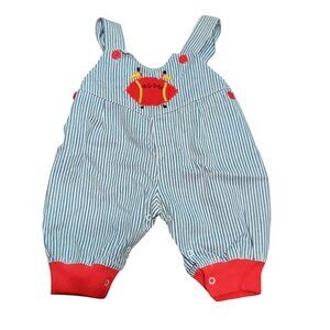 Vintage Baby Overalls 0 - 6M Blue White Stripe Red Trim Football Romper Baby Boy